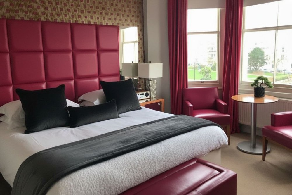 Hastings House Bedroom 7 — pink, sea views